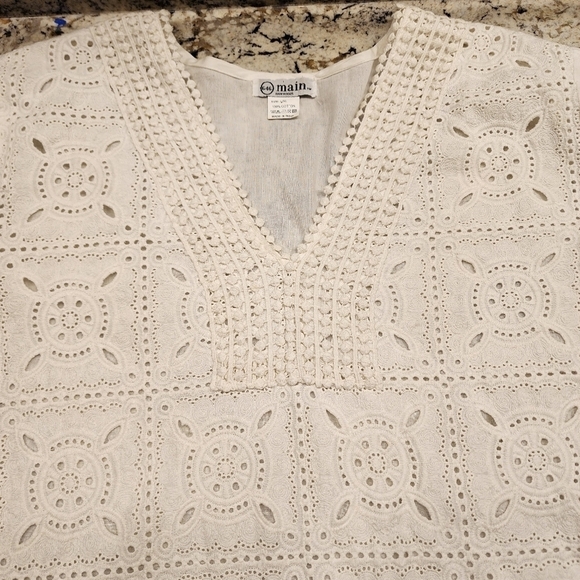 646 Main white eyelet embroidered short sleeve top tunic large 100% cotton - Picture 6 of 11